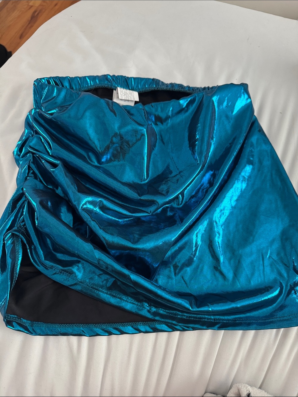 Shiny Teal Metallic Mini Skirt